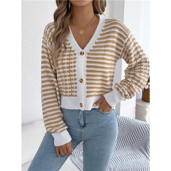 Striped Button-Up Cropped Cardigan - Picture 14 of 14